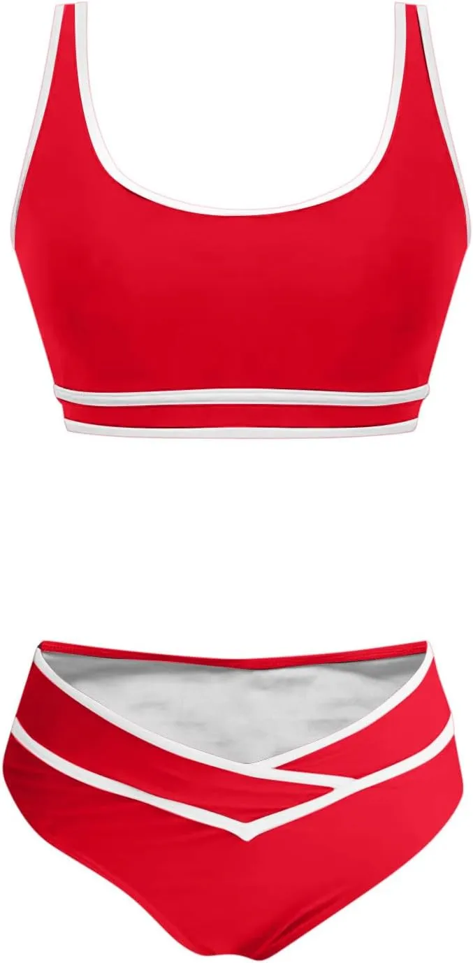 High Waisted Bikini Sets for Women 2025 Summer Tummy Control Color Block Bathing Suit Sporty Two Piece Swimsuits