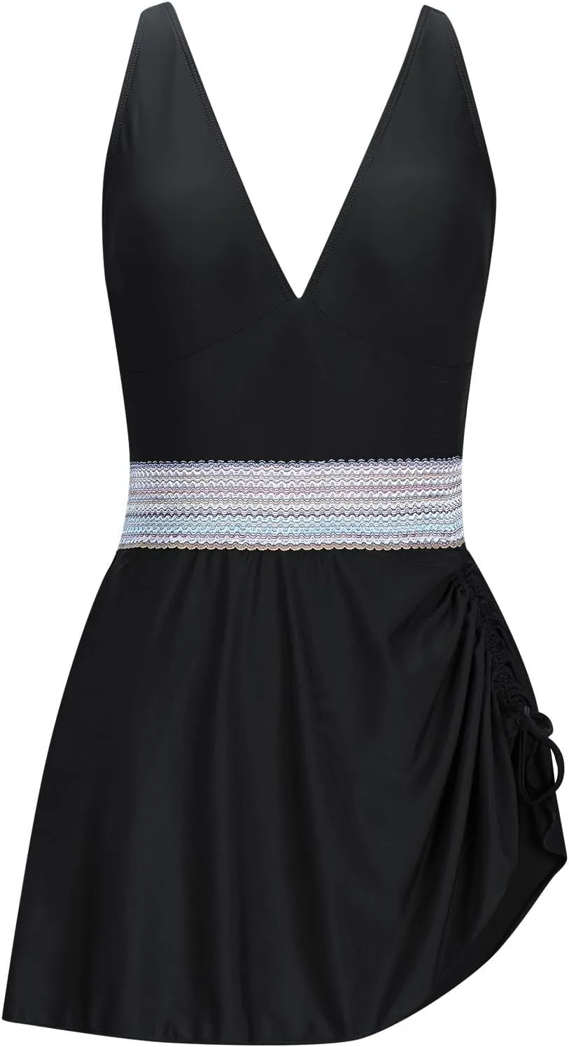 hlysgo Sexy One Piece Swimsuit for Women Tummy Control Backless Monokini Adjustable Straps Swim Dress Side Shirred Swimwear