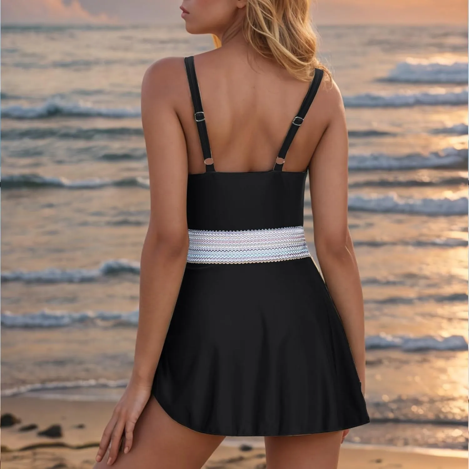 hlysgo Sexy One Piece Swimsuit for Women Tummy Control Backless Monokini Adjustable Straps Swim Dress Side Shirred Swimwear