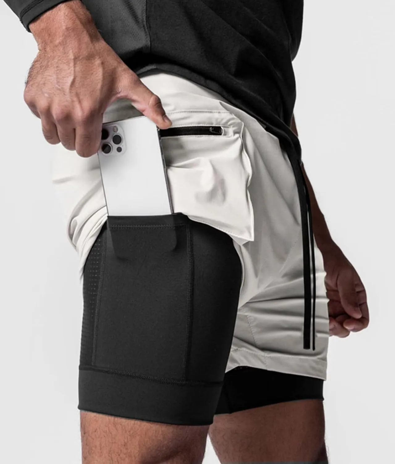 HNVAVQ Men's Casual Quick Dry Workout Running Gym Training Shorts with Pockets 2 in 1 Sports Shorts Compression Shorts