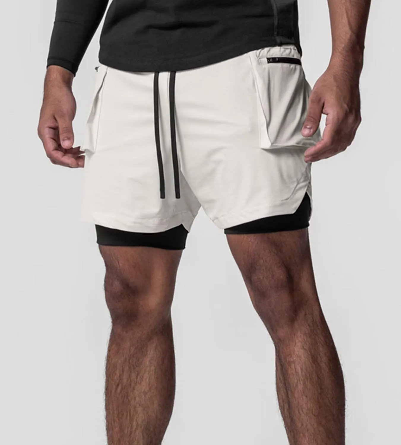 HNVAVQ Men's Casual Quick Dry Workout Running Gym Training Shorts with Pockets 2 in 1 Sports Shorts Compression Shorts