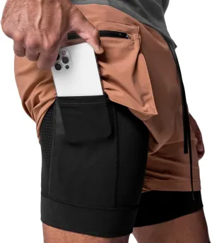 HNVAVQ Men's Casual Quick Dry Workout Running Gym Training Shorts with Pockets 2 in 1 Sports Shorts Compression Shorts