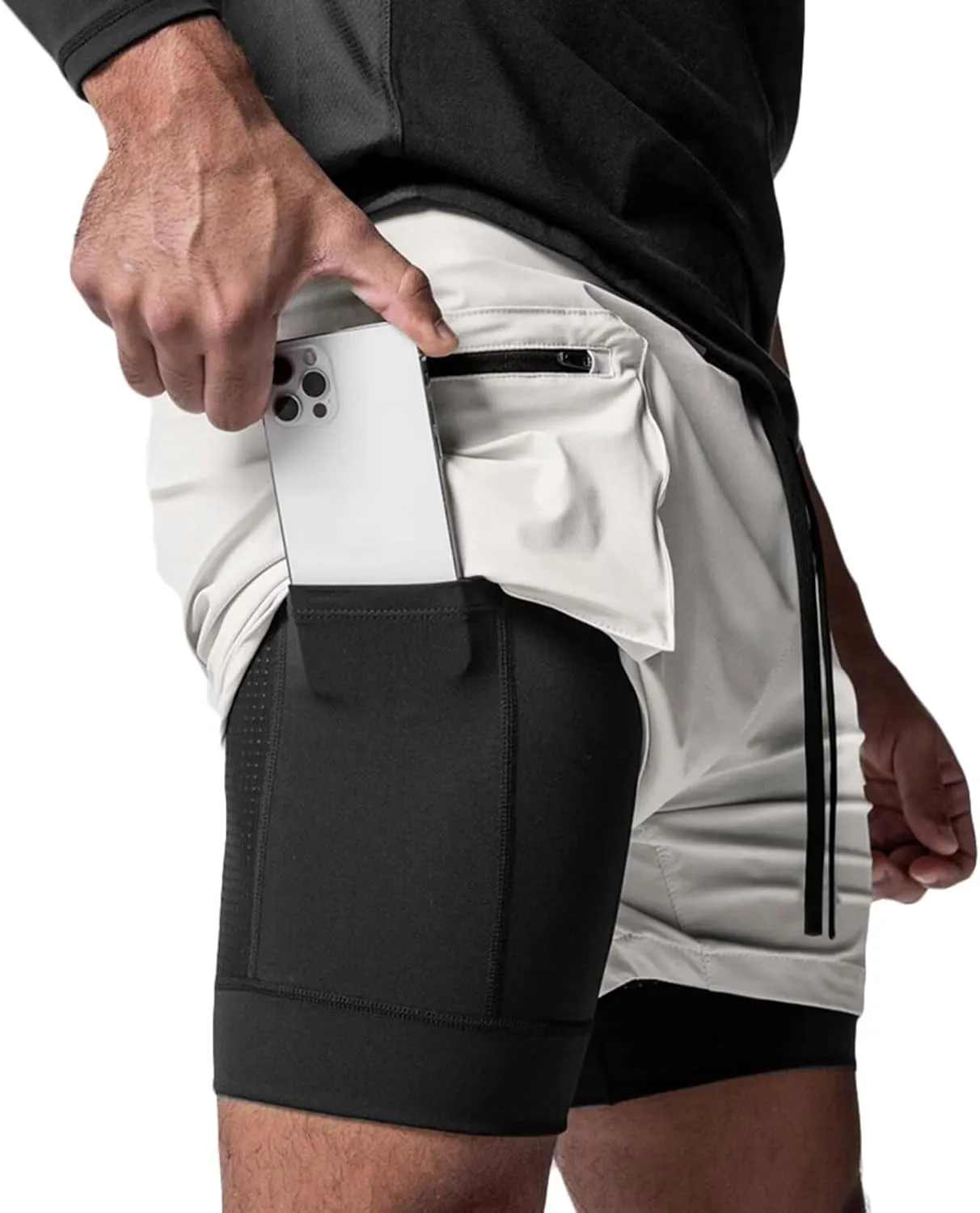 HNVAVQ Men's Casual Quick Dry Workout Running Gym Training Shorts with Pockets 2 in 1 Sports Shorts Compression Shorts