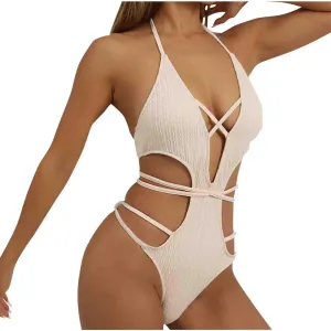 Hollow Backless One Piece Swimsuits for Women Sleeveless Tummy Control Swimwear Slimming Bathing Suits