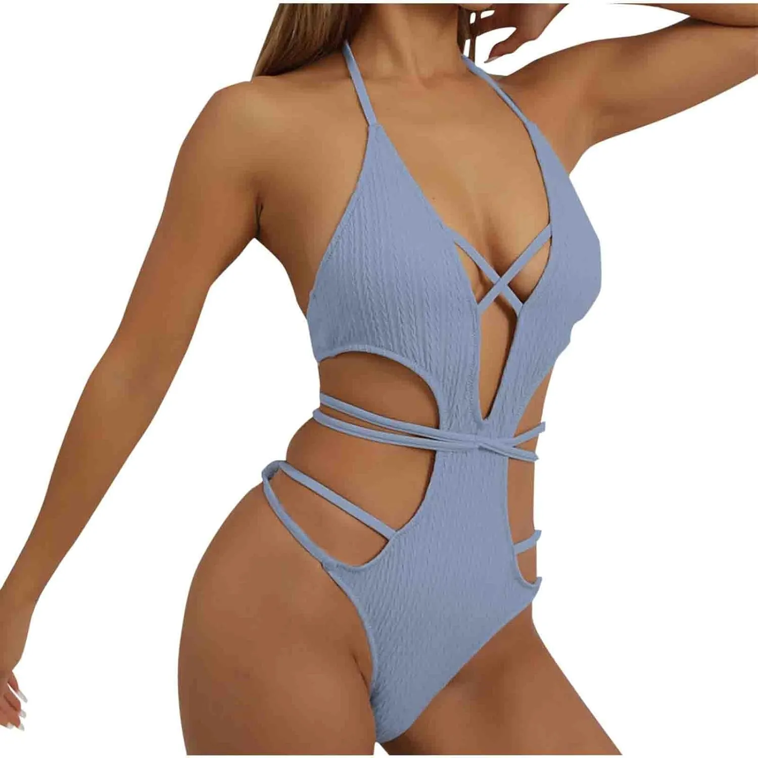 Hollow Backless One Piece Swimsuits for Women Sleeveless Tummy Control Swimwear Slimming Bathing Suits