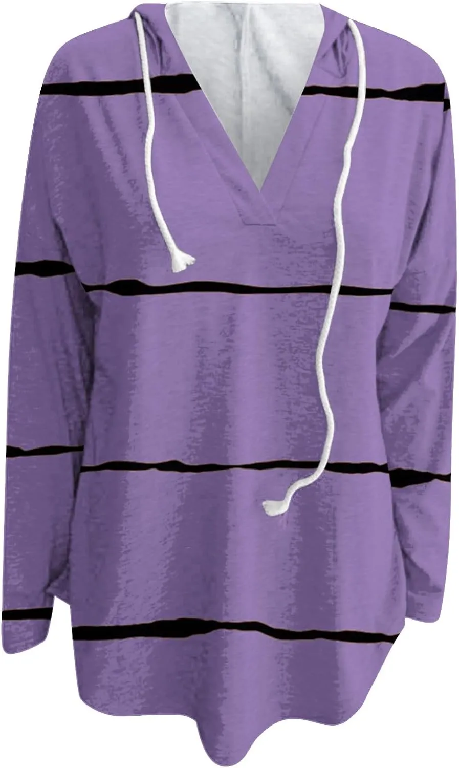 Hooded Sweatshirts for Women Oversized Striped Drawstring Hoodie V Neck Long Sleeve Yoga Casual Pullover Sweater Tops