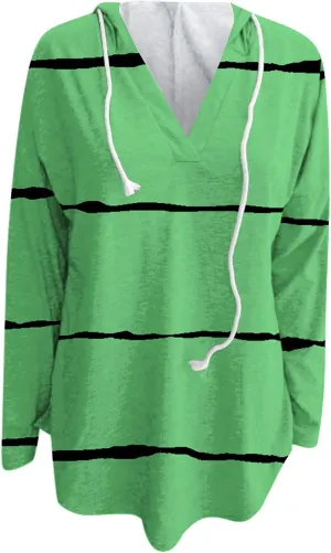 Hooded Sweatshirts for Women Oversized Striped Drawstring Hoodie V Neck Long Sleeve Yoga Casual Pullover Sweater Tops