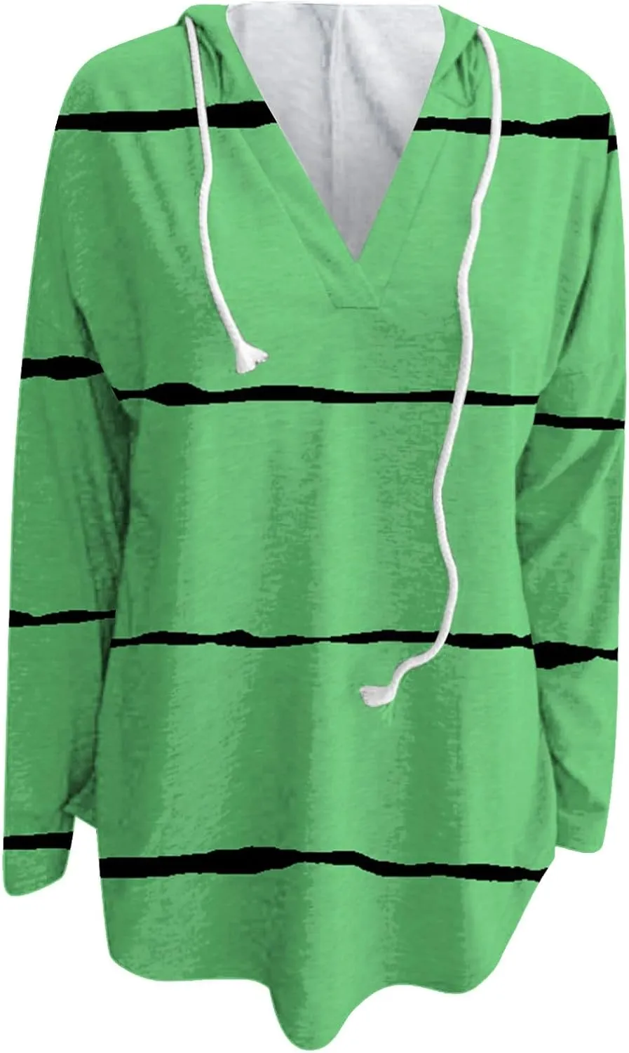 Hooded Sweatshirts for Women Oversized Striped Drawstring Hoodie V Neck Long Sleeve Yoga Casual Pullover Sweater Tops