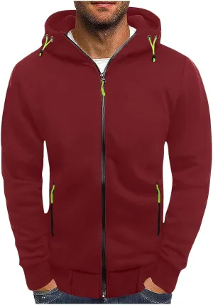 Hoodies for Men Zip up Fall Spring Casual Long Sleeve Sweatshirts Sports Training Hooded Jackets with Zip Pockets