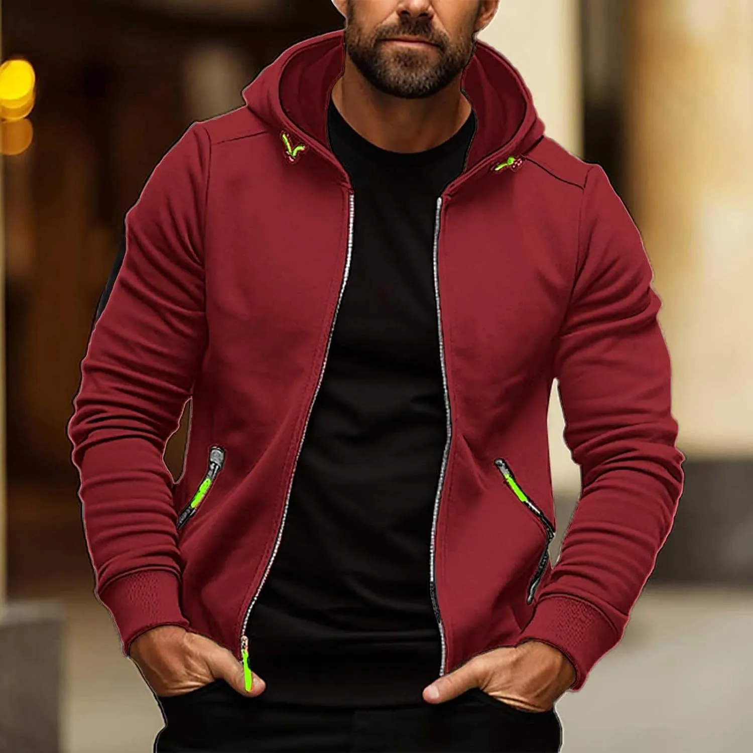 Hoodies for Men Zip up Fall Spring Casual Long Sleeve Sweatshirts Sports Training Hooded Jackets with Zip Pockets
