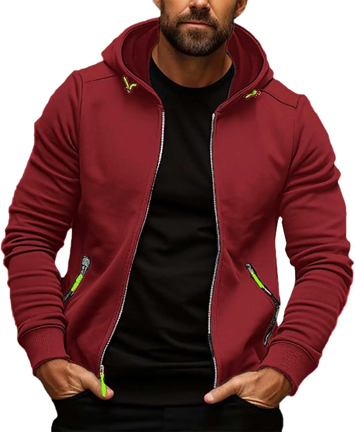 Hoodies for Men Zip up Fall Spring Casual Long Sleeve Sweatshirts Sports Training Hooded Jackets with Zip Pockets