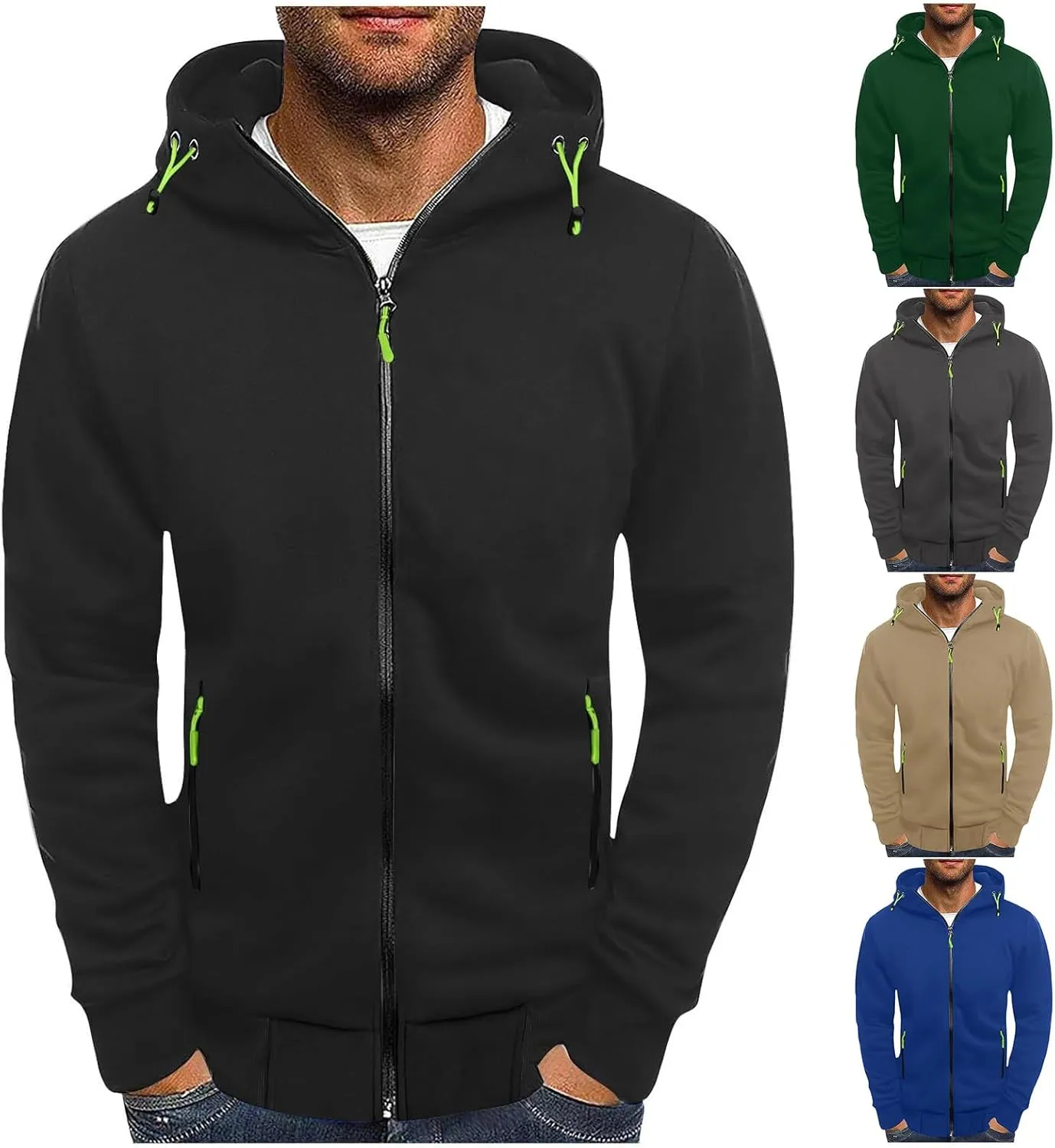 Hoodies for Men Zip up Fall Spring Casual Long Sleeve Sweatshirts Sports Training Hooded Jackets with Zip Pockets