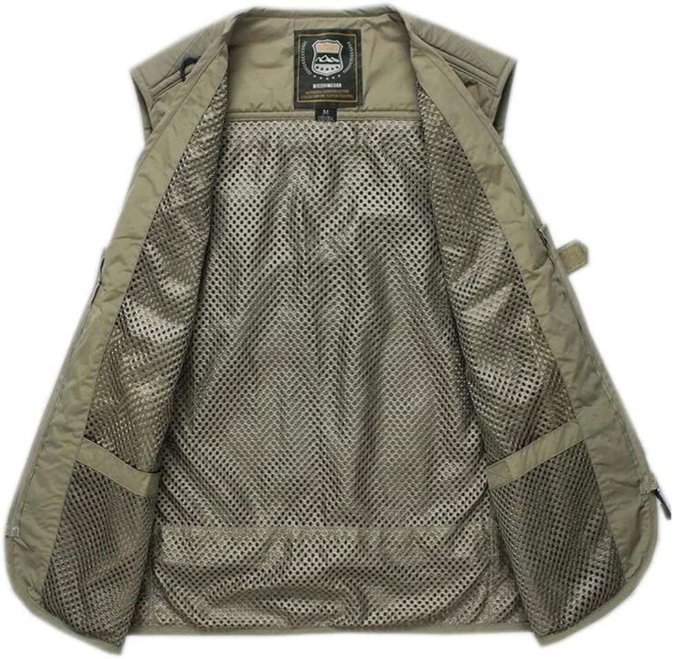 Hotmiss Men's Fishing Vest with 15 Multi Pockets Travel Photography Vest Outdoor Hunting Breathable Jackets