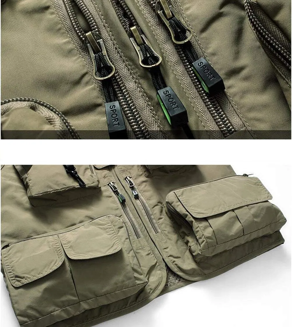 Hotmiss Men's Fishing Vest with 15 Multi Pockets Travel Photography Vest Outdoor Hunting Breathable Jackets