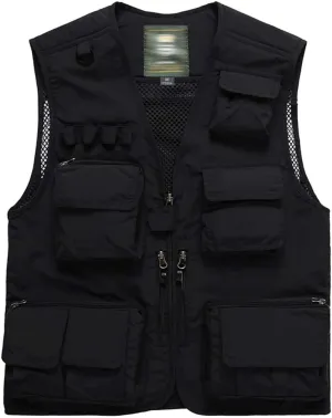 Hotmiss Men's Fishing Vest with 15 Multi Pockets Travel Photography Vest Outdoor Hunting Breathable Jackets