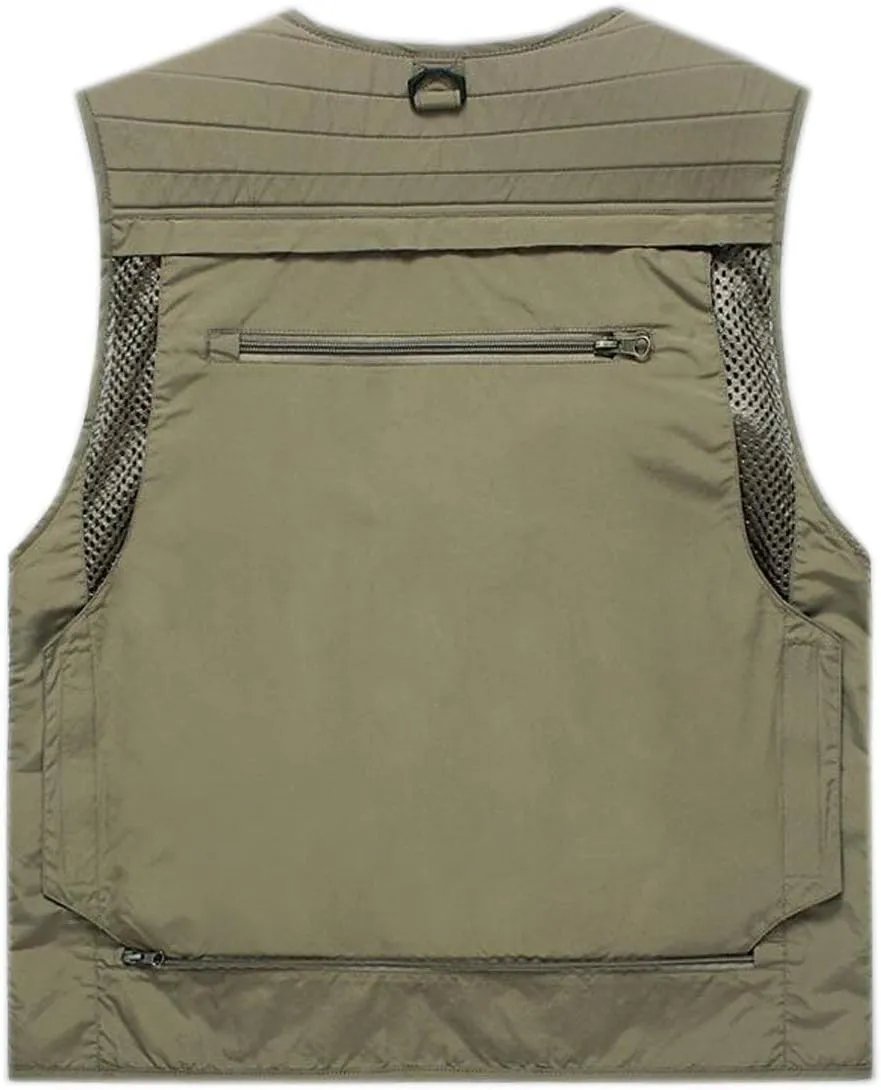 Hotmiss Men's Fishing Vest with 15 Multi Pockets Travel Photography Vest Outdoor Hunting Breathable Jackets
