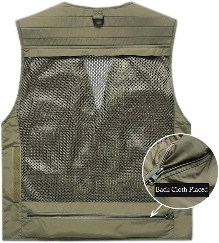 Hotmiss Men's Fishing Vest with 15 Multi Pockets Travel Photography Vest Outdoor Hunting Breathable Jackets