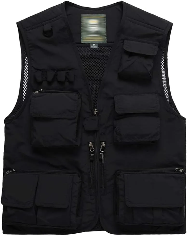 Hotmiss Men's Fishing Vest with 15 Multi Pockets Travel Photography Vest Outdoor Hunting Breathable Jackets