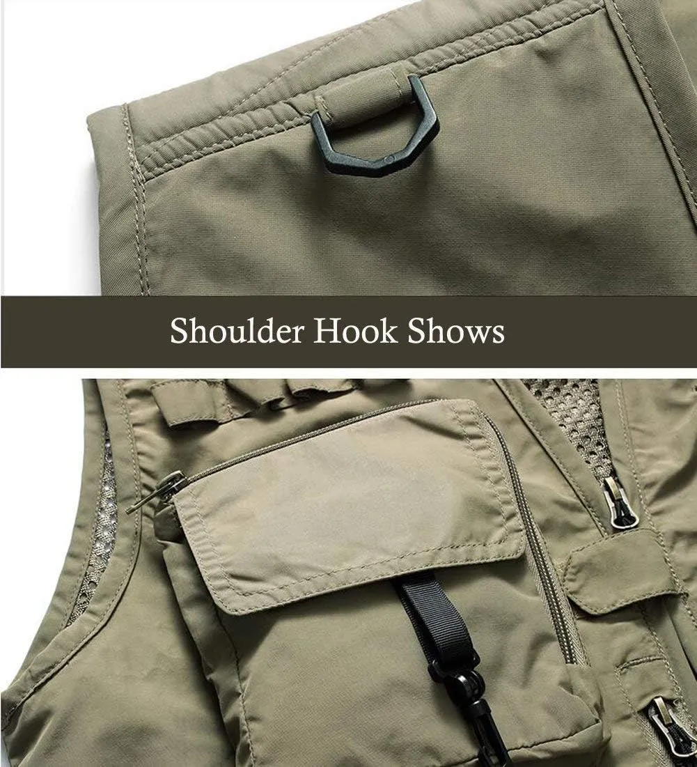 Hotmiss Men's Fishing Vest with 15 Multi Pockets Travel Photography Vest Outdoor Hunting Breathable Jackets