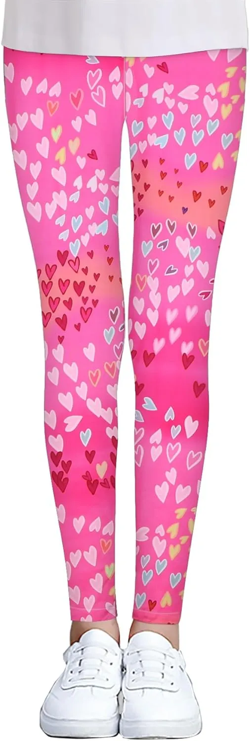 iLover Toddler Girls Cute Stretch Athletic Leggings Little Kids High Waisted Yoga Pants Ankle Length