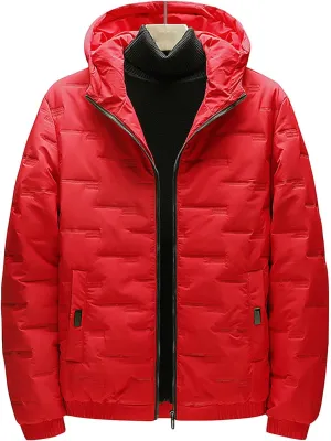JEShifangjiusu Men's Thicken Puffer Jacket Resistant Warm Winter Coat with Hood Casual Winter Down Down Coats Outwear Hoodie, Red, 5X-Large