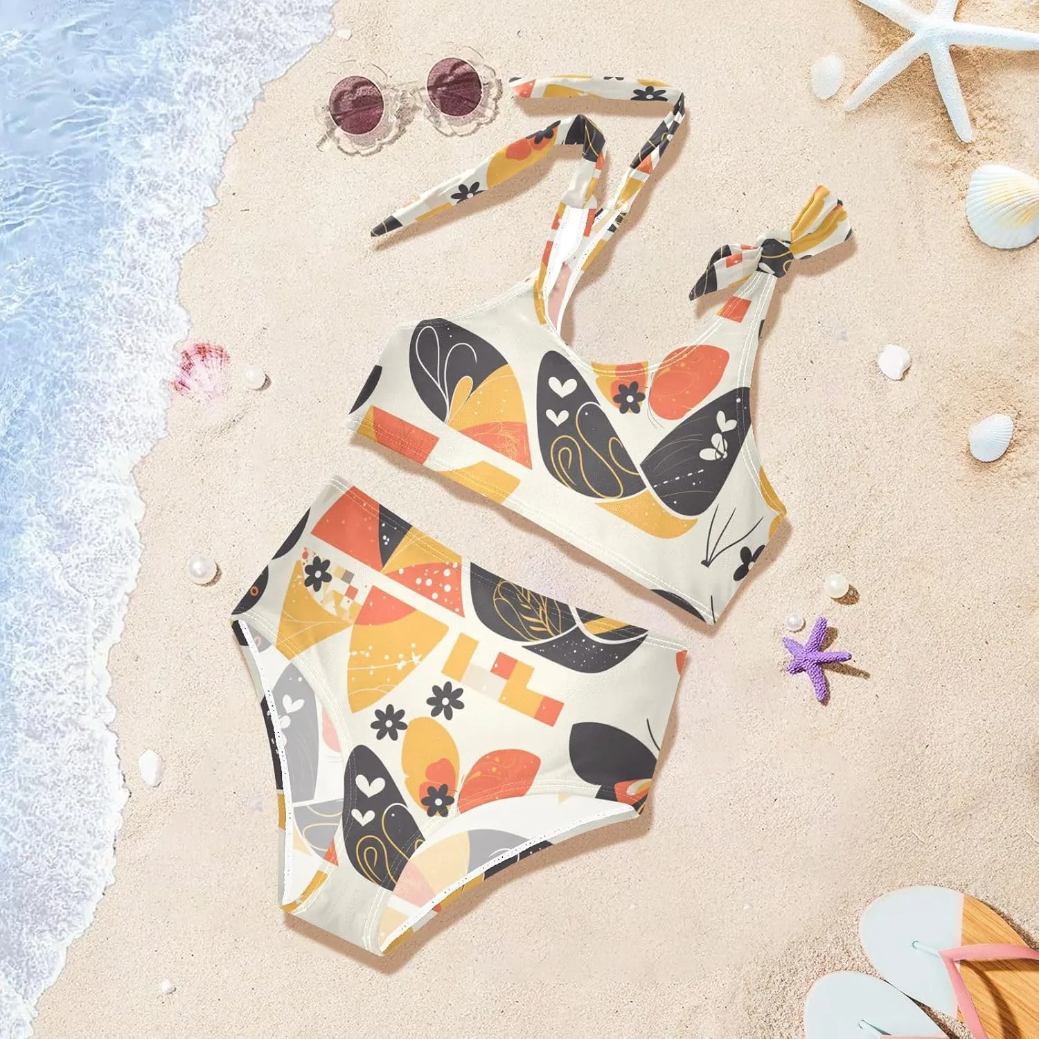 KLL Butterfly Beautiful Brown Girl Two Piecing Bikini Sets Beach Swimsuits Swimming Suits Adjustable Strap