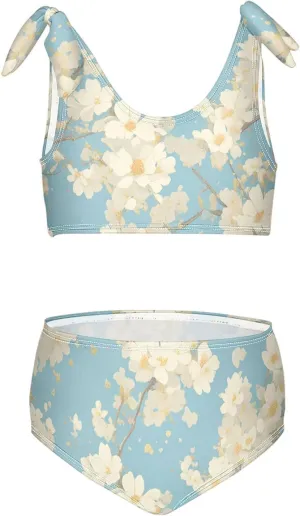 KLL Cherry Blossoms Girls' 2 Piecing Bikini Set Scoop Neck Swimsuits Swimming Suits Cute Shoulder Strap