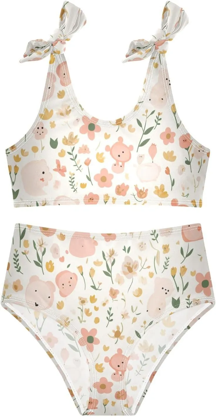 KLL Cute Girl 2 Piecing Bikini Sets Scoop Neck Swimsuits Swimming Suits Cute Shoulder Strap
