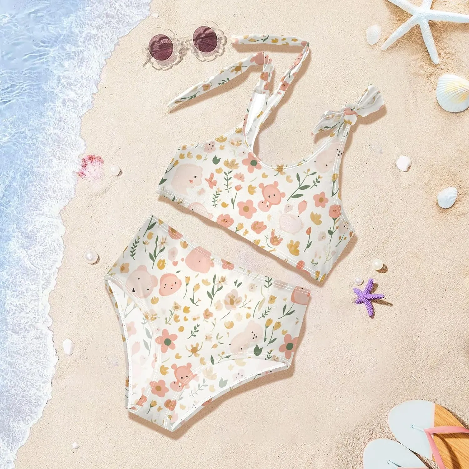 KLL Cute Girl 2 Piecing Bikini Sets Scoop Neck Swimsuits Swimming Suits Cute Shoulder Strap