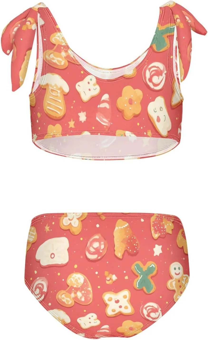 KLL Gingerbread Cookies Coral Girls 2 Piecing Bikini Set Beach Swimsuits Swimming Suits Adjustable Strap