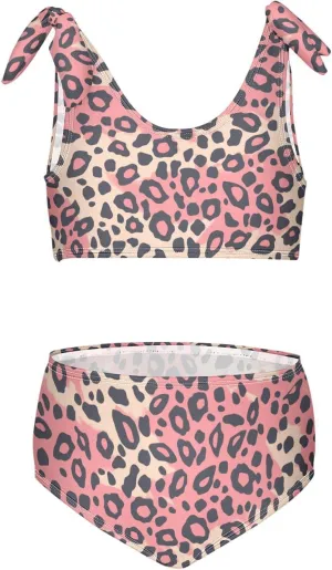 KLL Leopard Pattern Pink Black Girls 2 Piecing Bikini Set Beach Swimsuit Swimming Suits Adjustable Strap