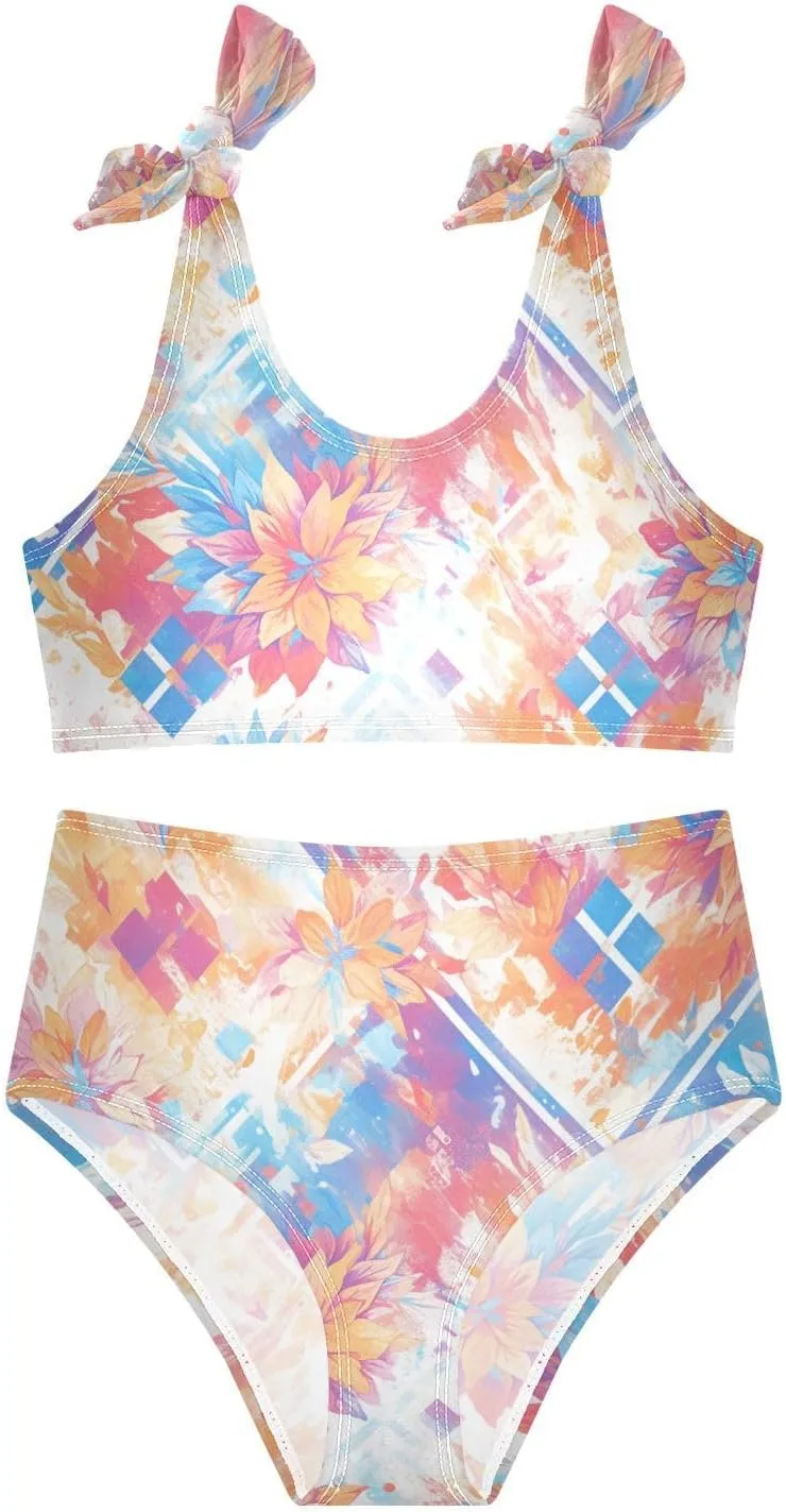 KLL Mandala Lattice Girls Two Piecing Bikini Set Beach Bathing Suit Swimming Suits Adjustable Shoulder Strap