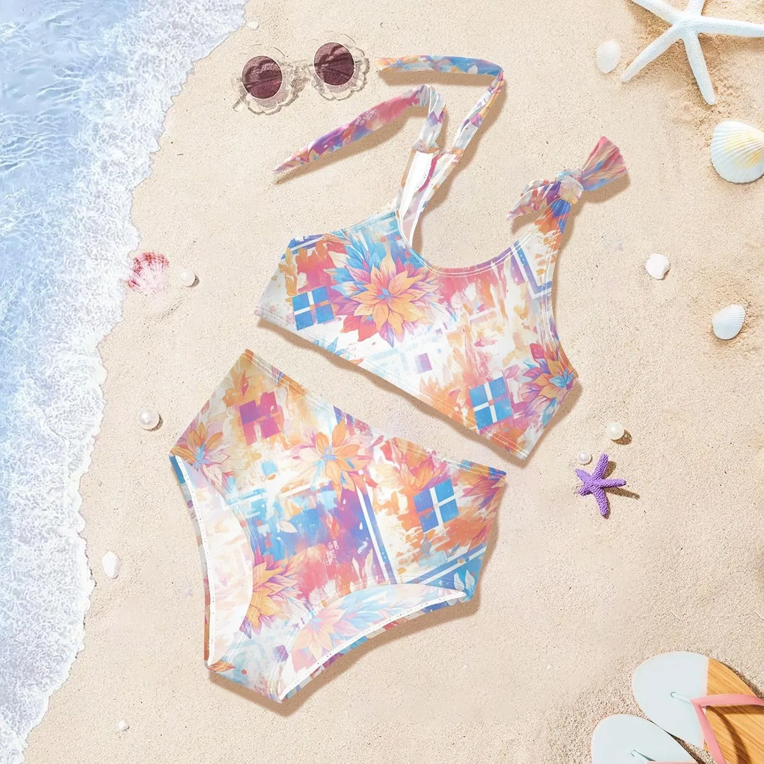 KLL Mandala Lattice Girls Two Piecing Bikini Set Beach Bathing Suit Swimming Suits Adjustable Shoulder Strap