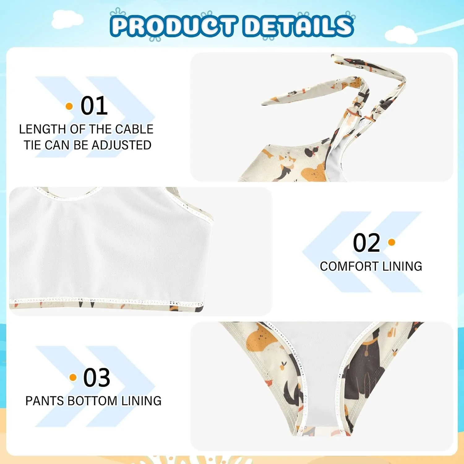 KLL Pet Dogs Girls' 2 Piecing Bikini Set Scoop Neck Swimsuits Swimming Suits Adjustable Strap