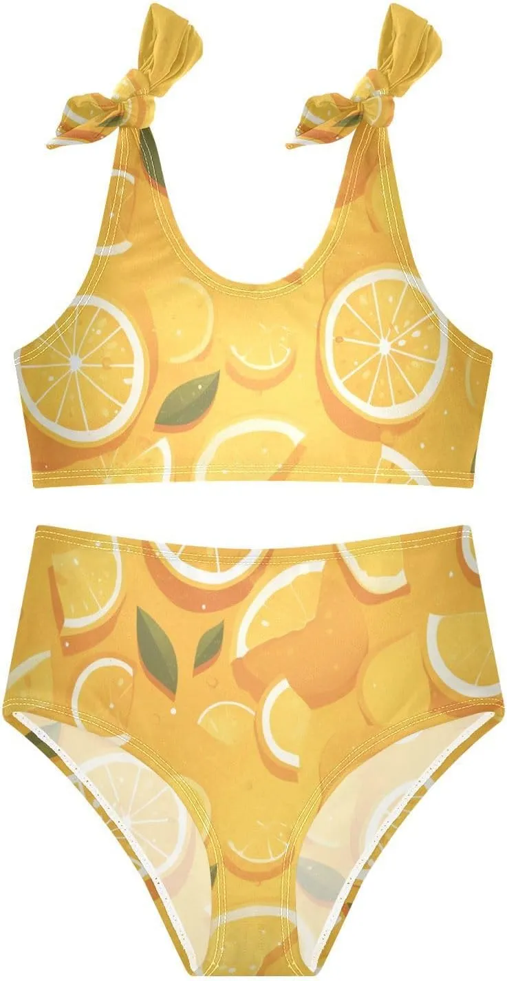 KLL Slice Citrus Girls' Two Piecing Bikini Sets Scoop Neck Swimsuits Swimming Suits Adjustable Shoulder Strap