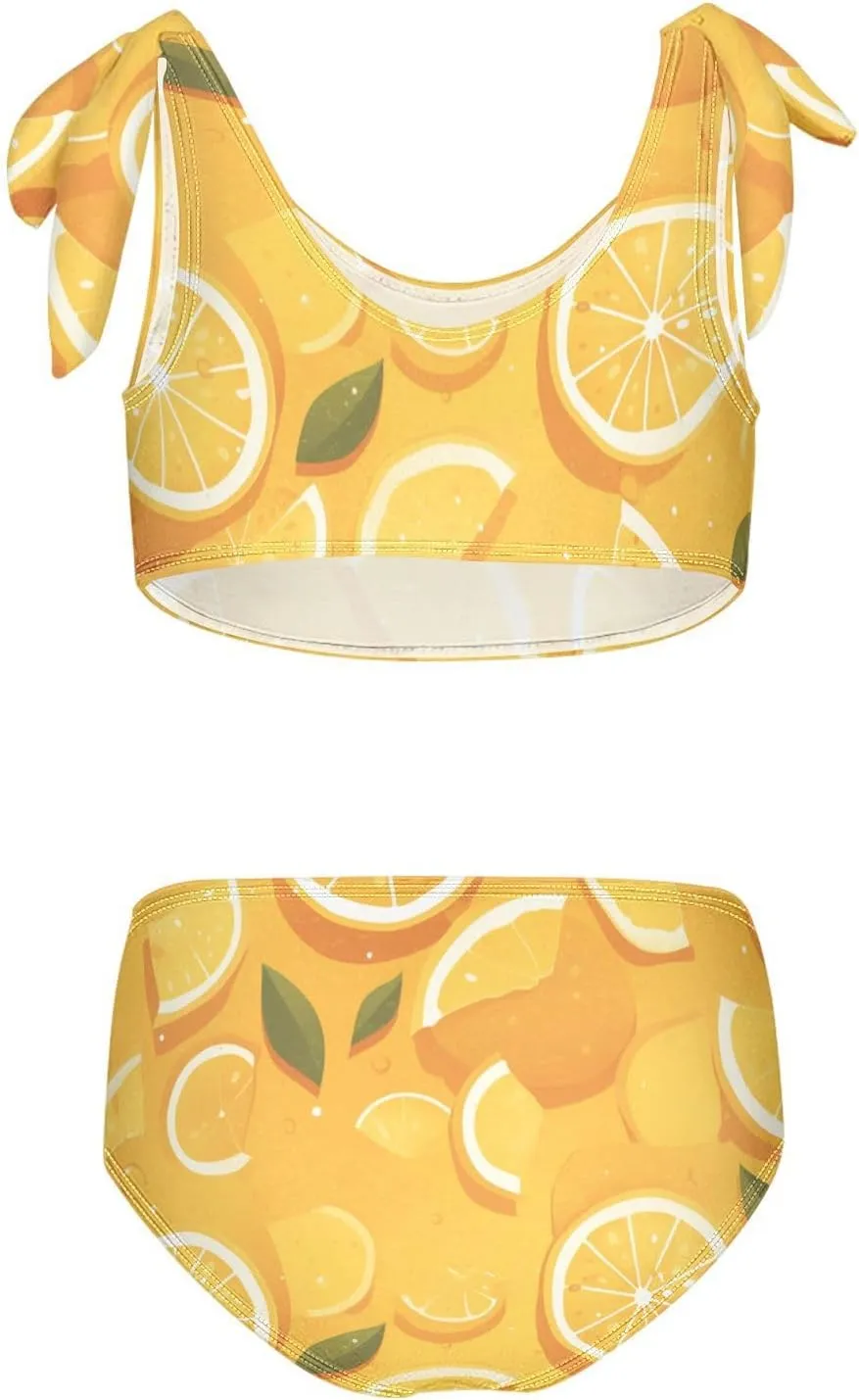 KLL Slice Citrus Girls' Two Piecing Bikini Sets Scoop Neck Swimsuits Swimming Suits Adjustable Shoulder Strap