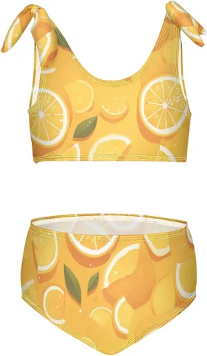 KLL Slice Citrus Girls' Two Piecing Bikini Sets Scoop Neck Swimsuits Swimming Suits Adjustable Shoulder Strap
