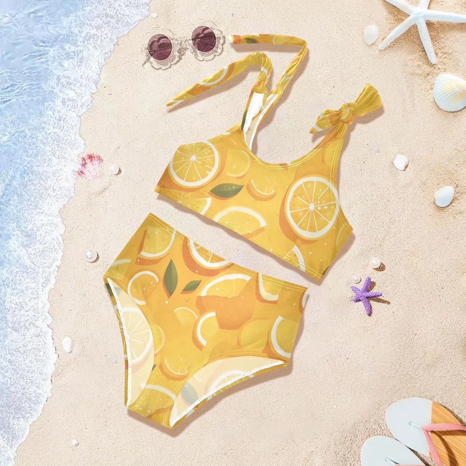 KLL Slice Citrus Girls' Two Piecing Bikini Sets Scoop Neck Swimsuits Swimming Suits Adjustable Shoulder Strap