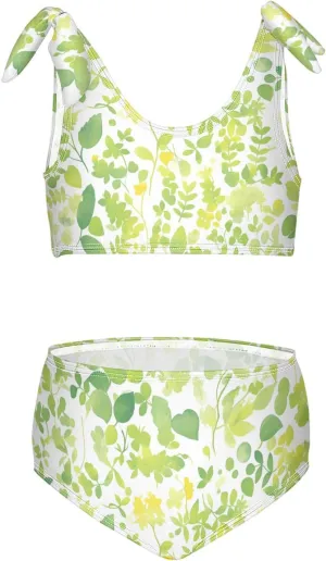 KLL Watercolor Girl 2 Piecing Bikini Set Beach Bathing Suit Swimming Suits Adjustable Shoulder Strap
