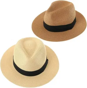 Ladies Sun Cap 2 Piece in Wide Brim Hats for Summer Sunshine Beach Trip Ivory and Brown for Women and (Khaki, One Size)