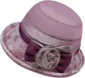 Ladies Sun Hat with Mesh Flower Decoration Wide Brim Hat Occasion Event Fancy Church Dress Hat