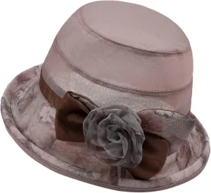 Ladies Sun Hat with Mesh Flower Decoration Wide Brim Hat Occasion Event Fancy Church Dress Hat