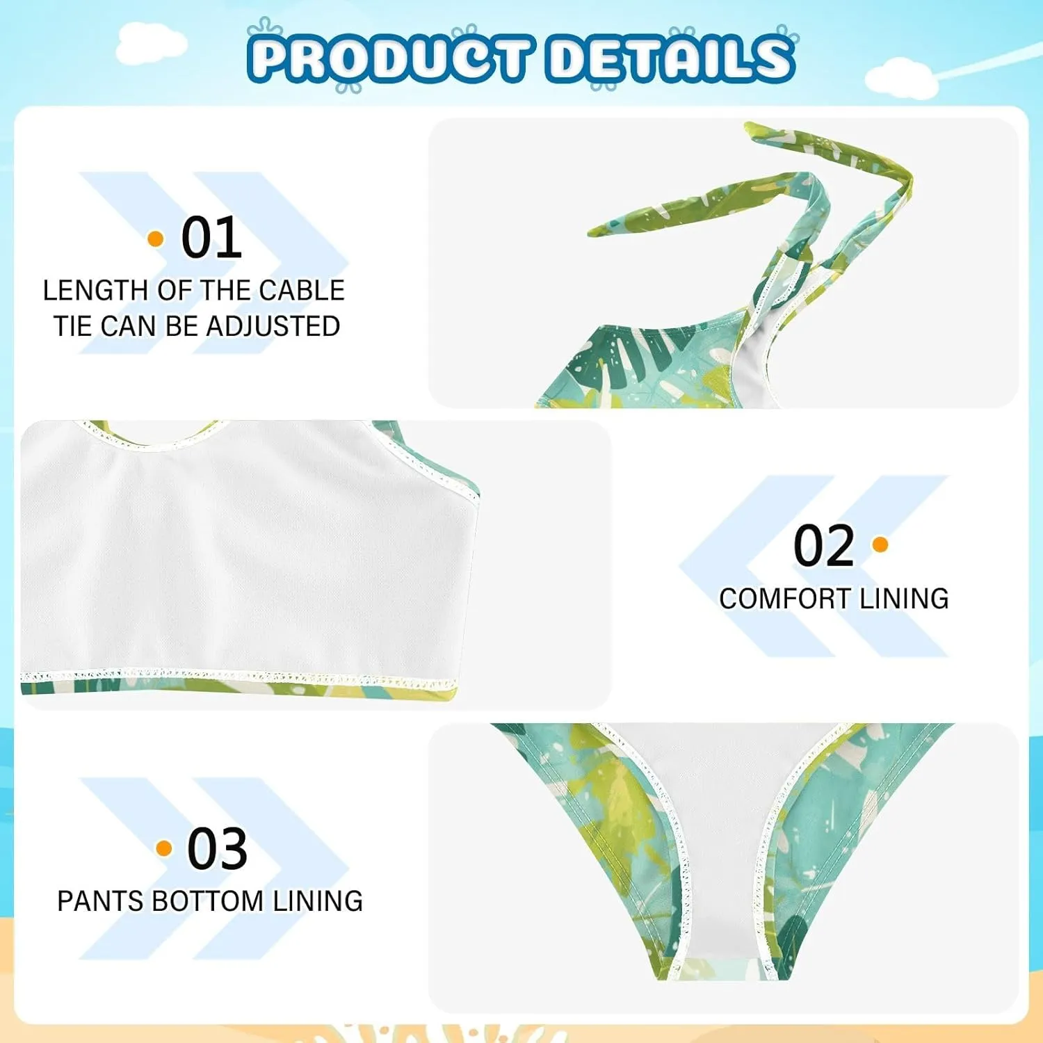 Leaves Monstera Blots Girls Two Piecing Kids Bikini Set Beach Swimsuits Swimming Suits Adjustable Strap