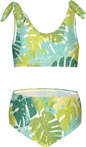 Leaves Monstera Blots Girls Two Piecing Kids Bikini Set Beach Swimsuits Swimming Suits Adjustable Strap