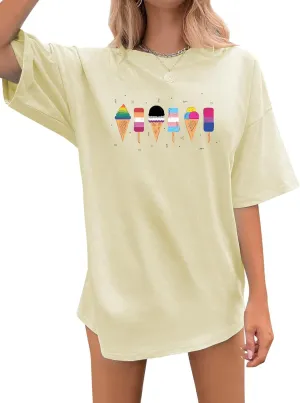 Lesbian Pride Shirt Women Gay Ice Cream Shirts for Lesbian LGBT Lovers Oversized Funny Letter Print Tee Tops