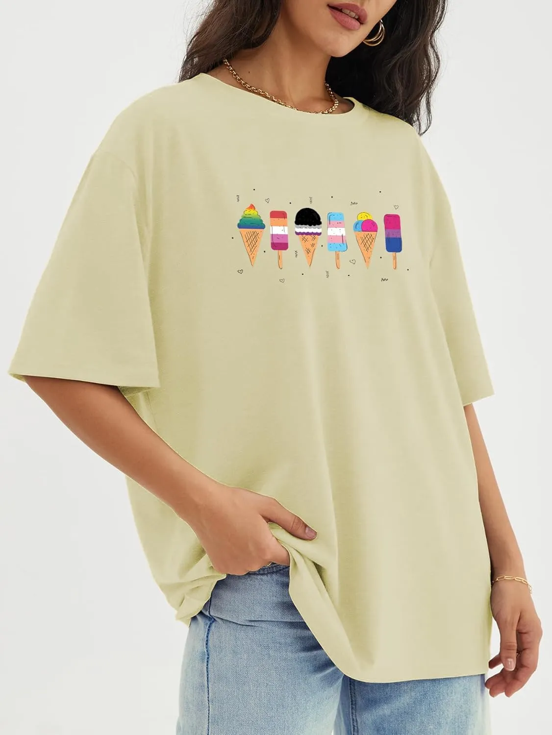 Lesbian Pride Shirt Women Gay Ice Cream Shirts for Lesbian LGBT Lovers Oversized Funny Letter Print Tee Tops