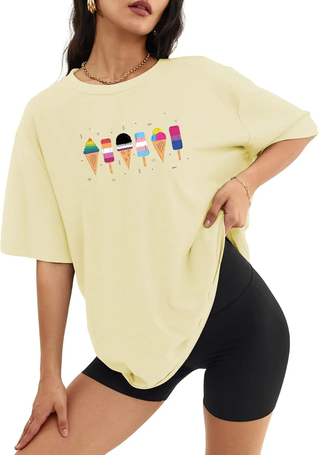 Lesbian Pride Shirt Women Gay Ice Cream Shirts for Lesbian LGBT Lovers Oversized Funny Letter Print Tee Tops