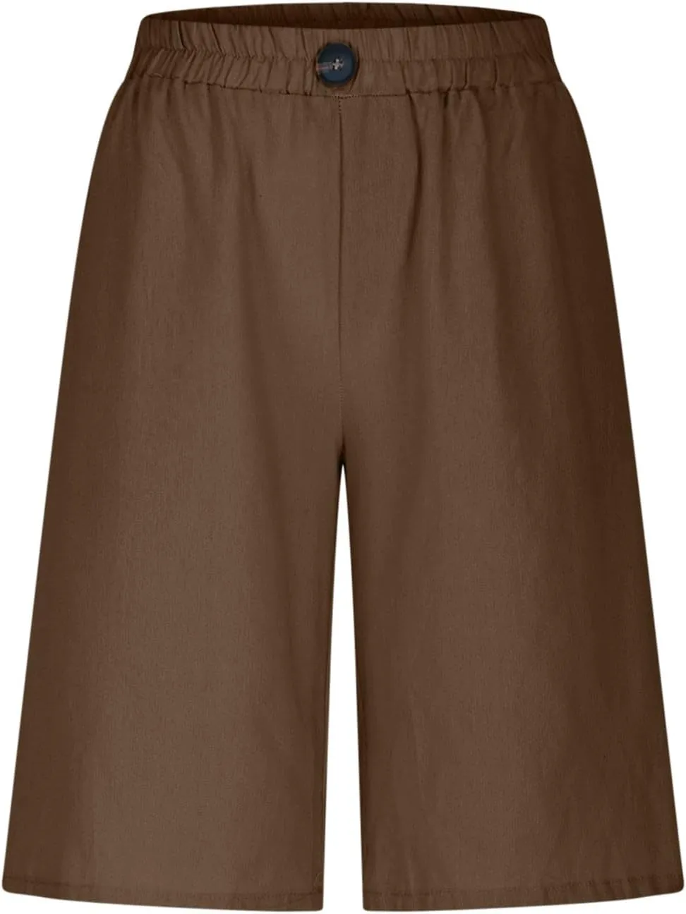 Linen Bermuda Shorts for Women 2025 Summer Casual Knee Lenght Pants Button Elastic Waist Wide Leg Capris with Pockets