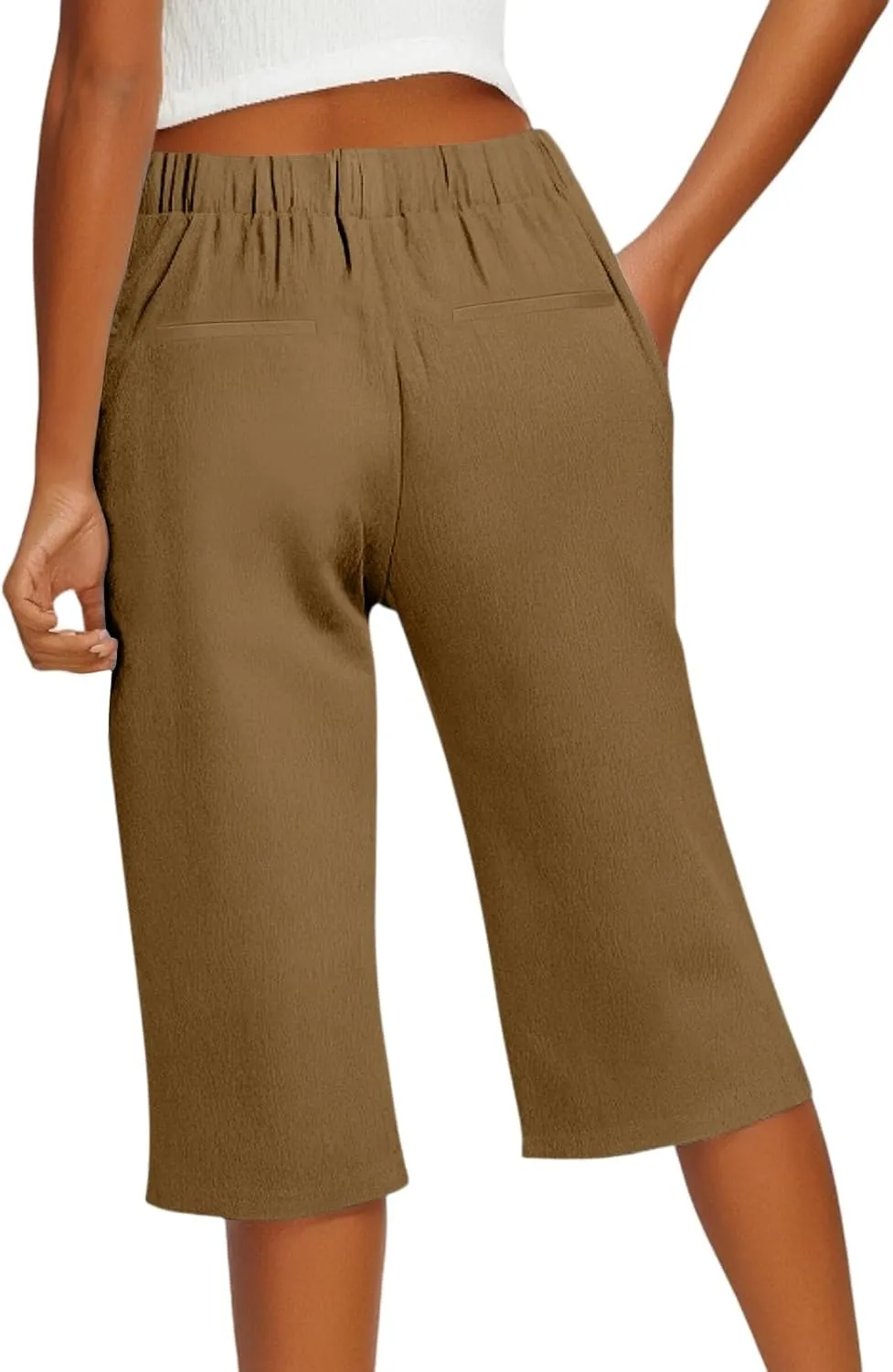 Linen Bermuda Shorts for Women Knee Length High Waisted Shorts 2025 Straight Leg Casual Summer Beach Pants with Pockets