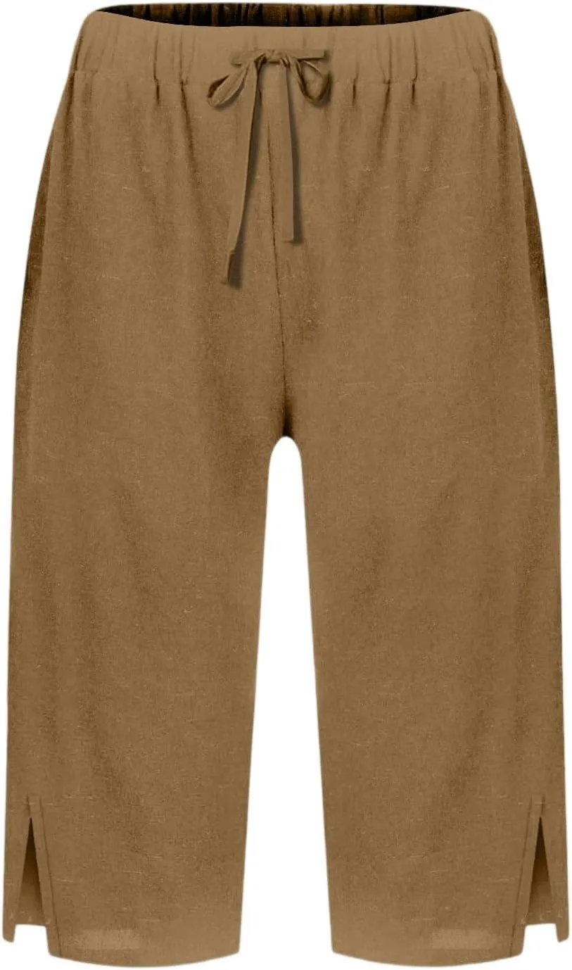 Linen Bermuda Shorts for Women Knee Length High Waisted Shorts 2025 Straight Leg Casual Summer Beach Pants with Pockets